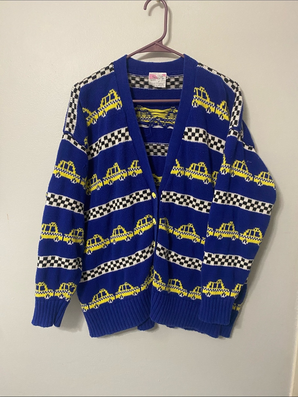 ONE STEP UP Blue & Yellow Taxi Pattern Knit Cardigan - WOMAN LARGE